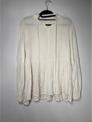 Polagram Cream Pintuck Lace Blouse Cottagecore Boho Ruffle S thumbnail 7