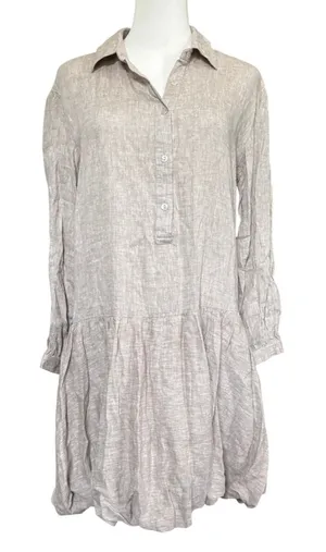 Cynthia Rowley Drop Waist Bubble Hem Linen Blend Dress Sz XS Beige Lagenlook thumbnail 1