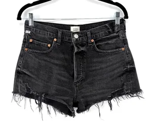 Citizens of Humanity Annabelle Shorts 28 Black Distressed High Rise Denim Cutoff thumbnail 1