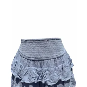 Hollister Tiered Ruffle Mini Skirt Blue Gray Medium Smocked Waist Boho Coquette thumbnail 4