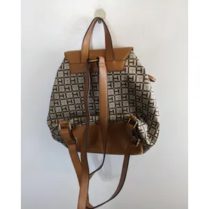 Tommy Hilfiger brown tan backpack logo purse drawstring closure good condition thumbnail 3