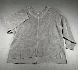 Aerie Waffle Knit‎ Sweater Womens XL Gray V Neck 3/4 Sleeve High Low Oversized thumbnail 1