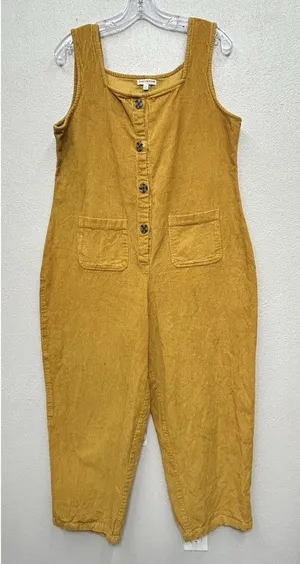 Earthbound Trading Company Corduroy Jumpsuit Large Mustard Cotton Boho Flawed thumbnail 1