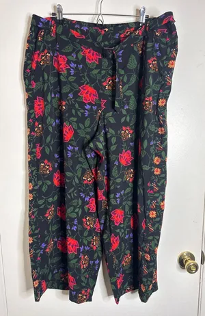 Joie Bold Botanical Floral Wide-Leg Cropped Belted Pants Black Multi XL thumbnail 1