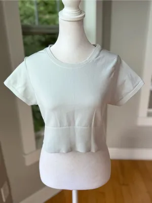 Offline by Aerie Pale Blue Short Sleeve Ribbed-Hem Cropped Workout Top Sz Medium thumbnail 1
