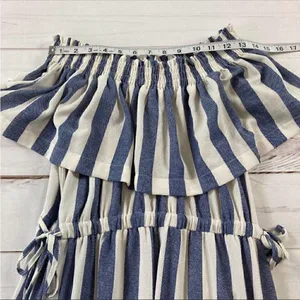Ark & Co Womens Blue//White Striped Off Shoulder Smocked Maxi Dress Medium thumbnail 6