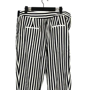 NWT Sans Souci Striped Lightweight Satin Feel Trouser Ankle Pant M Black White thumbnail 7