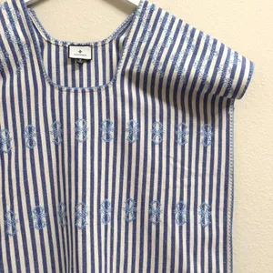 Tuckernuck Sullivan Embroidered Canvas Caftan sz M Blue Stripe Mini Swim‎ Cover thumbnail 6