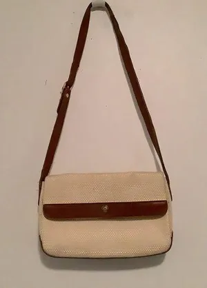 Etienne Aigner Vintage Cream and Brown Woven Shoulder Bag thumbnail 1