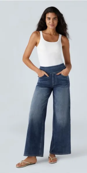 Halara Flex™ High Waisted Pockets Baggy Wide Leg Washed Casual Jeans Size XL NWT thumbnail 1