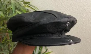 Vintage Unisex Grunge Emo Black Leather Duck Bill Flat Newsboy Cabbie Baker boy hat cap beret #biker #motorcycle #gothic 90s/2000s Y2K Made in USA Genuine Leather thumbnail 7