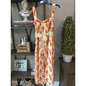 Agua Bendita Goldenrod Button Midi Dress Jazmin Orange Cream Womens Size Large thumbnail 5