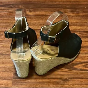 Rue21 ETC! Black Faux Leather Peep Toe Platform Wedge Sandals Size 6/7 thumbnail 9
