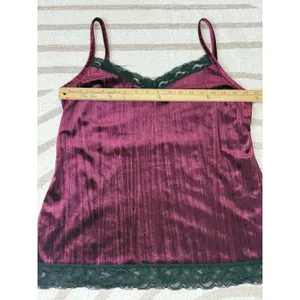 90s Y2k Womens Burgundy Velvet Lace Babydoll Vampy Whimsigoth Cami Tank Top Sz M thumbnail 10