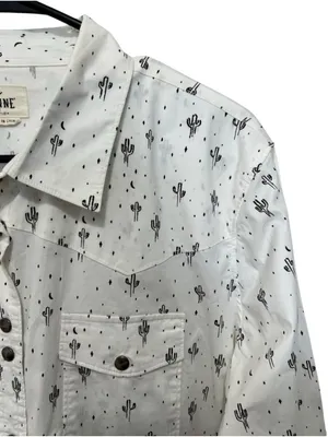 Shyanne White Cactus Print Western Snap Button Long Sleeve Shirt thumbnail 2
