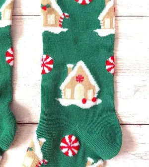 Bombas Crew Socks Unisex Mens Womens Green Christmas Holiday Print NEW thumbnail 2