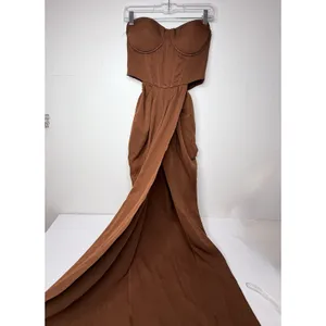 Pretty Little Thing Brown Corset Ruched Maxi Dress Size 8‎ Prom Dance Grad Racy thumbnail 3