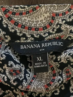 Banana Republic Blouse Womens XL Black Paisley Ruffle Henley Long Sleeve Top thumbnail 9