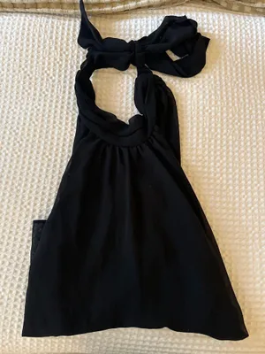 High Neck Halter Tie Top Black thumbnail 1