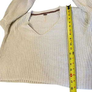 Free People Damsel Boxy Cream Chunky Knit Sweater Bell Sleeve Womens Small thumbnail 9
