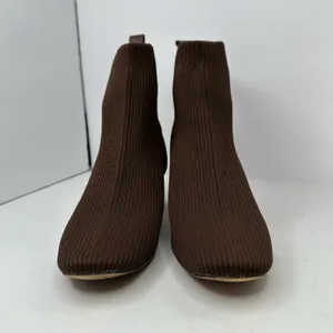 Joie Brown Ribbed Sock Knit Ankle Boots Sz 8 Block Heel Sweater Bootie Chic thumbnail 2