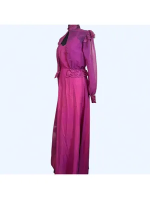Vintage 1970s gothic fairy chiffon prairie maxi boho ethereal dress Size 1/2 💜 thumbnail 6