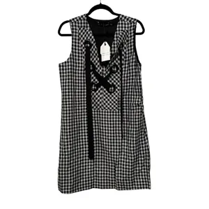 English Factory Check‎ Sleeveless Grommet Mini Dress Black White HN1644D Large thumbnail 10