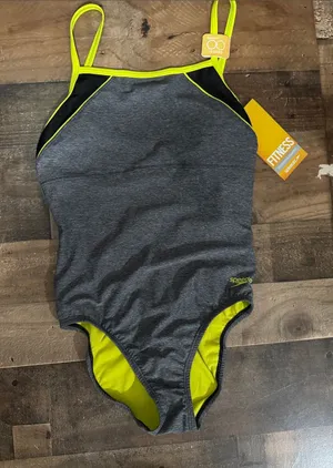 Speedo Gray & Neon Yellow One Piece Swimsuit thumbnail 1