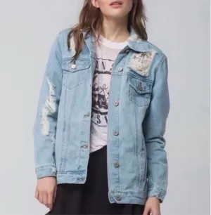 Boom boom jeans extremely distressed oversized jean jacket thumbnail 1