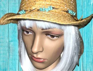 Cute straw fedora with turquoise beaded band! Tan thumbnail 7