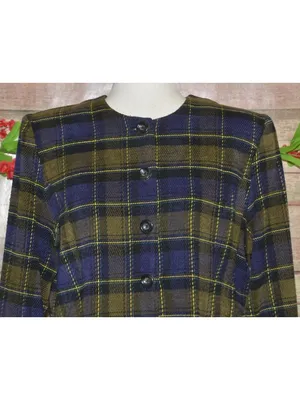 R&K Originals Womens 8 Plaid Jacket Navy Olive Acrylic Dark Academia Preppy thumbnail 3
