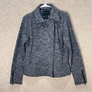 Tahari wool blend jacket‎ size small notch moto jacket tweed jacket neutral grey thumbnail 1