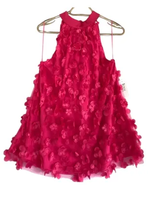 TCEC Pink 3D Floral Mini Halter Dress With Back Bow Tie Size S Valentine Party thumbnail 3