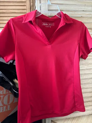 Lady Hagen Bright Red Short-Sleeve Golf Polo Top Small thumbnail 1