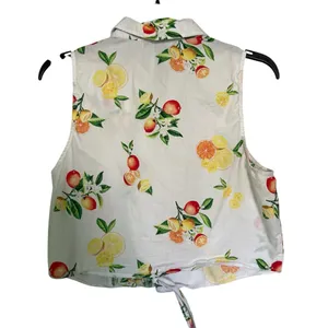 Forever 21 White Tropical Fruit Print Crop Top Sleeveless Button Tank Sz Large thumbnail 3