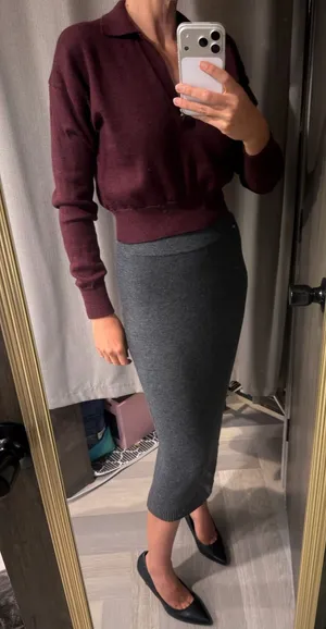NWT Gap Column Merino Wool Sweater Skirt Midi in Gray Size XS thumbnail 1