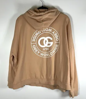 Obey Hoodie Crop Peach Womens Size Large Graphic Print Back Outdoor‎ thumbnail 1