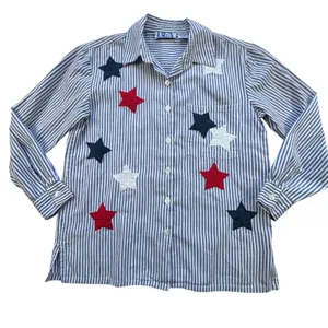 BFA Classics Blue White Striped Shirt Womens Med Petite Star Patriotic‎ Vintage thumbnail 13