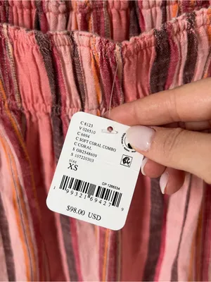 Free People Day's End Linen Striped Pull-On Pants in Soft Coral Combo NWT thumbnail 6