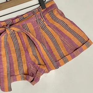 FREE PEOPLE Barbados Bloom Belted‎ Cuffed Shorts Tropical Stripes Vacation 6 thumbnail 4