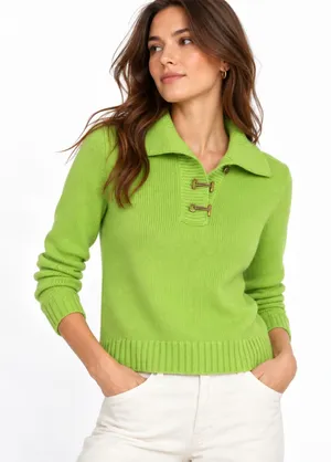 Ralph Lauren Jeans Co Toggle Collar Sweater Small Green Cotton Preppy Fisherman thumbnail 1