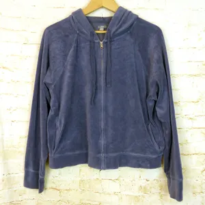 Aerie Hoodie Women XXL Blue Velour Crop Zip Up Raglan Sleeves Pockets Lounge thumbnail 1
