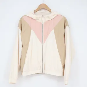 Abercrombie & Fitch Womens Colorblock Windbreaker Hooded Jacket Pink Tan Medium thumbnail 2