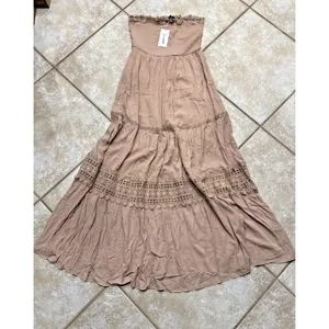 Mauve Pink Strapless Maxi Dress – Smocked Bodice & Crochet Lace Trim | Size S thumbnail 8