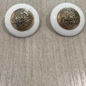 1980s Ivory Earrings - Clip Earrings with Goldtone Dome Jewelry thumbnail 2