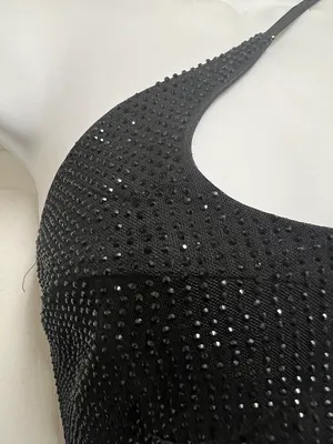 UNBRANDED Black Double One Shoulder Strap Rhinestone Mini Corset Slip Dress thumbnail 6
