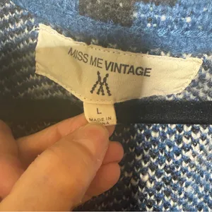 Miss Me Vintage Blue Geometric Patterned Open Front Cardigan Large thumbnail 2