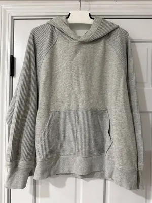 Aerie Hoodie Pullover Waffle Knit Oversized Gray Sweatshirt Cozy Size XL Coastal thumbnail 4