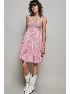 POL‎ Striped Smocked Embroidered Mini Dress thumbnail 5