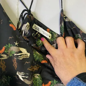 Zara Black Slip Dress with Green and Orange Mermaid Print thumbnail 3